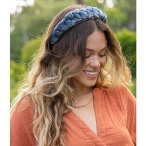 Dark Cobalt Blue Velvet Braided Headband